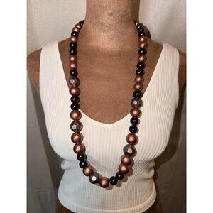 NWT Coldwater Creek Brown & Bronze Beaded Necklace 15” Statement
